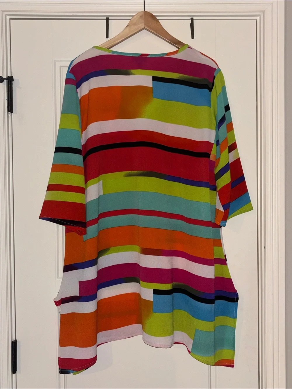 J Valdi Colorful Striped V-Neck Tunic Top - Multi
